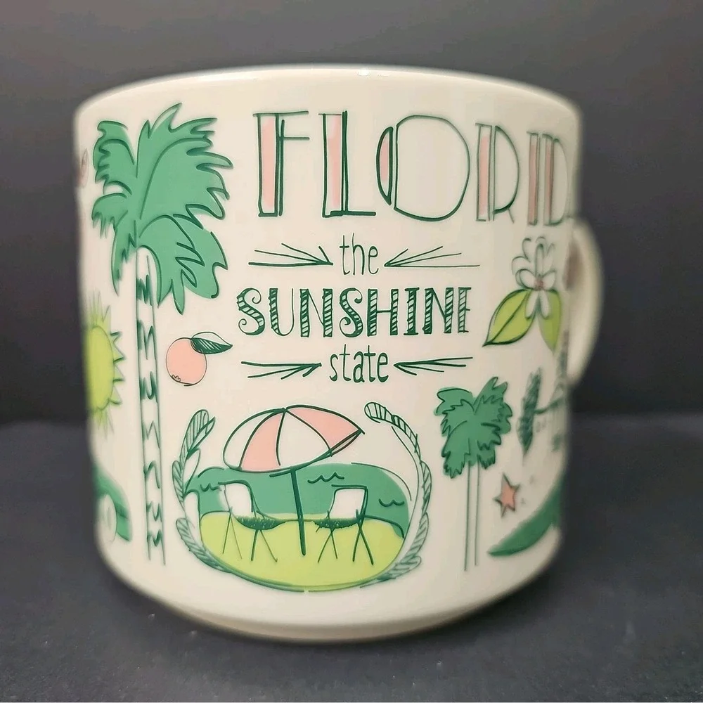 Starbucks Been There Series Florida Mug Green Pink Sunshine State 14 oz - R6